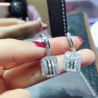 2020 Original 925 sterling silver Square Diamond Dangle Earring Jewelry Luxury Party Wedding Drop Earrings for Women Bridal Gift