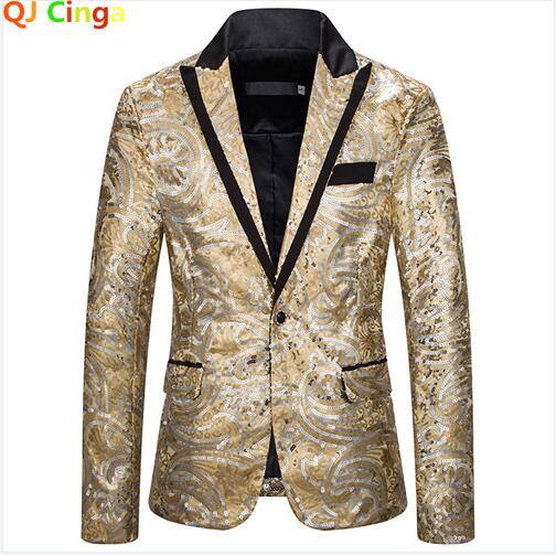Sequin Party Blazers Suit Coat Men Charm Casual Performance Jacket One Button Fit Long Sleeve Coats Jackets Night Club Tops