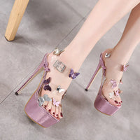 Brand Women Sandals Summer 16CM Thin High Heels PVC Buckle Strap Open Toed waterproof Butterfly-knot fashion Dress women shoes