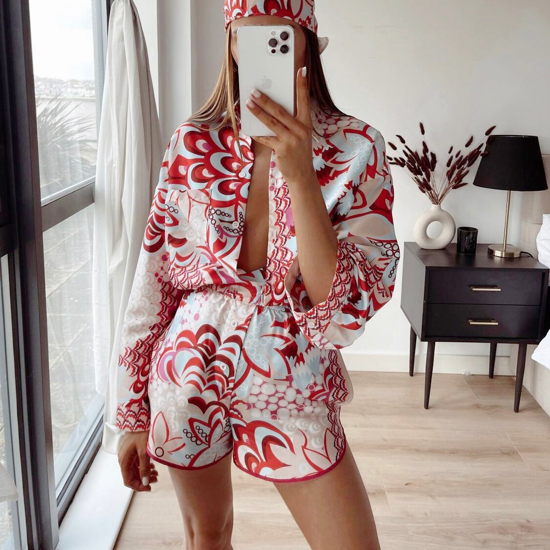 Bohemian Print 3 Piece Sets Women Long Sleeve Blouses Matching Suit