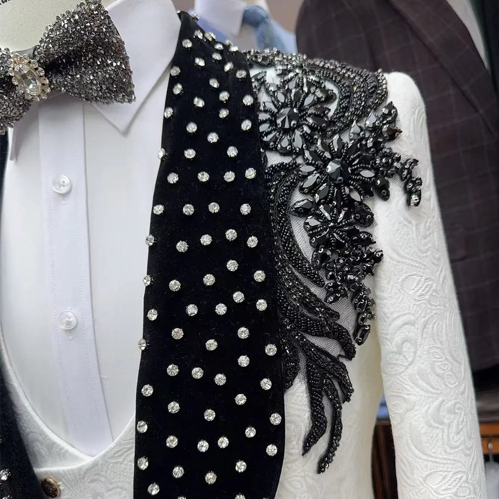 Custom Luxury Designer Tuxedo Men Suits 3 Piece White and Black Style Suits Wedding Party Elegant Formal Slim Fit Suit
