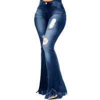 Weigou Ladies Denim Flare Jeans Women ripped Jeans Denim Skinny Jeans Pants Female Wide Leg Hole Jeans