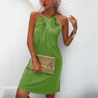 Fashion Halter Women Dress 2021 Hot Sale Women&#39;S Sexy Solid Color Lace Sleeve Halter Neck Strapless Mini Dress Short Green Dress