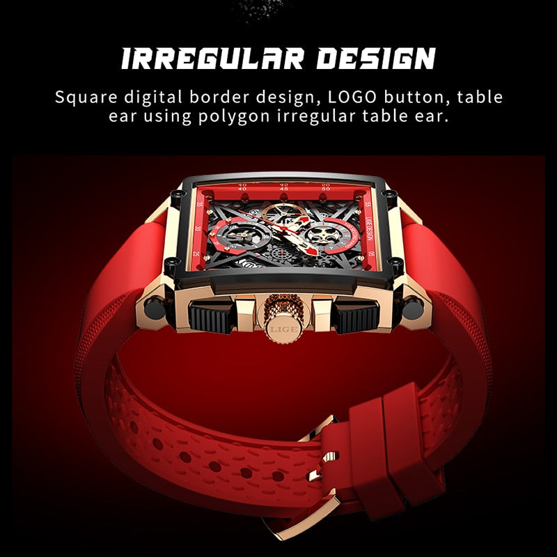 2022 New LIGE Men Watches Top Brand Luxury Hollow Square Sport Watch For Men