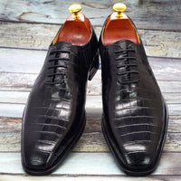 Big Size 6-13 Handmade Mens Oxford Shoes Genuine Leather Crocodile Print  Shoes