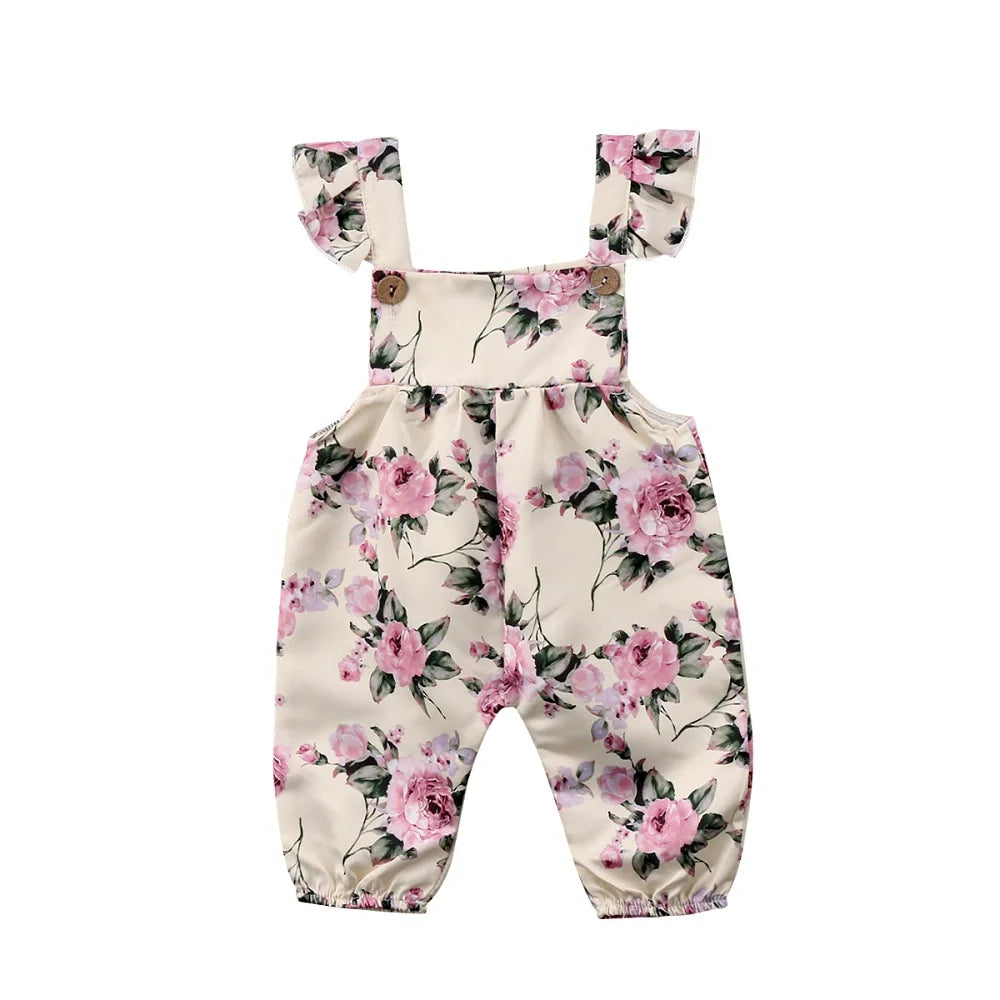 Baby Girls Flower Strap Ruffles Romper Toddler Jumpsuit Newborn Playsuit Children Outfit Clothes