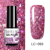 LILYCUTE 7ml Glitter Sequins Nail Gel Polish Gel Rose Gold Semi Permanent Hybrid Nail Art DIY Design Varnish