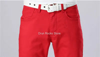 White Jeans Men Plus Size 36 38 40 Loose Oversized Red Trousers Stretched Denim Mens Casual Slim Fit Straight Elastic Man Pant