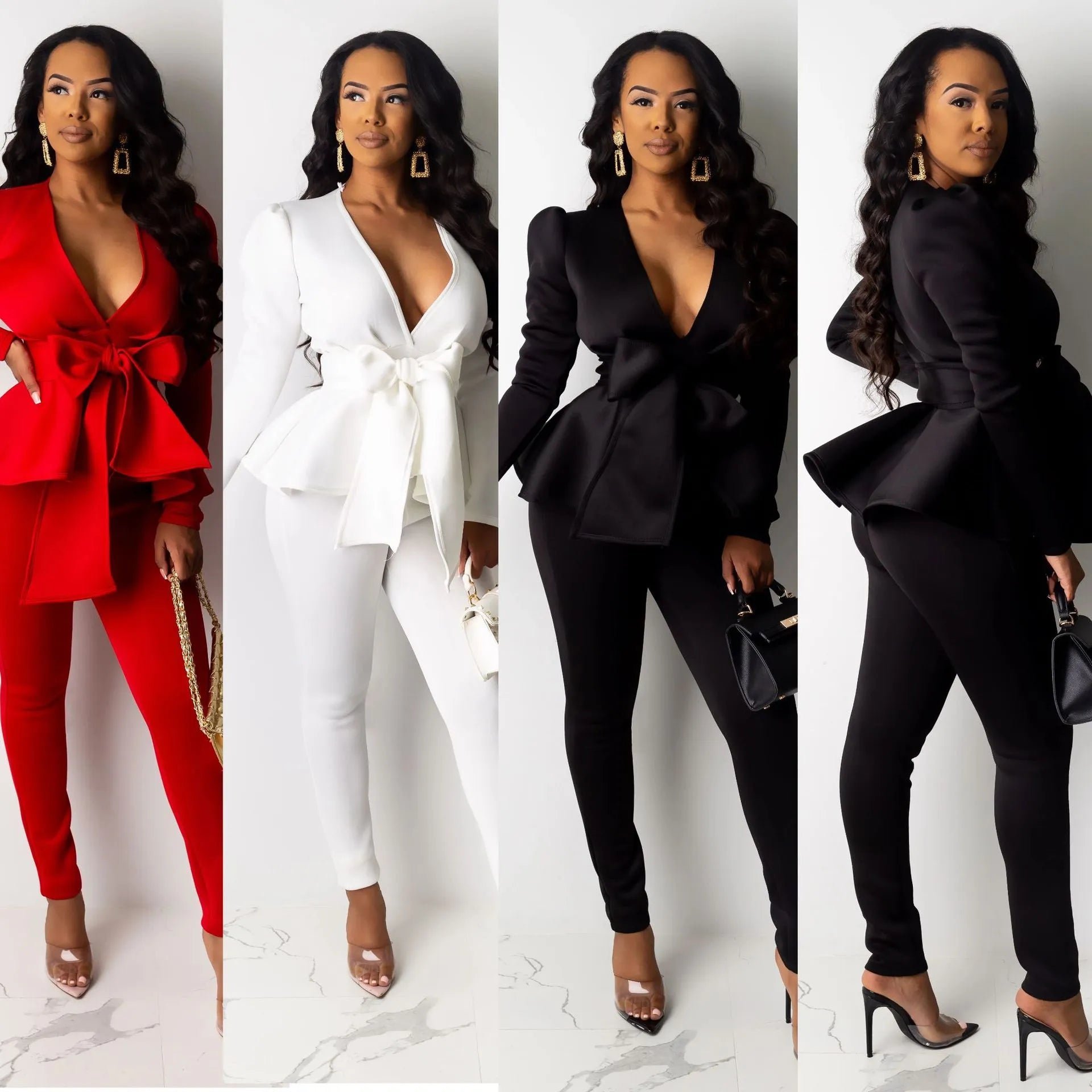 Women Winter Women's Set Tracksuit Ruffles Bow Blazers Pants Suit 2 Two Piece Set Office Lady Business Uniform Outfits