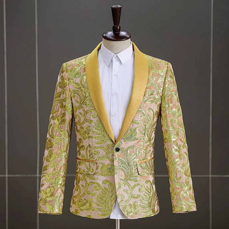 Men's Velvet Sequin Slim Suit Jacket Banquet Dress Wedding Performance Clothes 1 Piece Adults Knitted Mens Suits Plus Size Men's