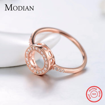 Modian 2021 Instagram Style 925 Sterling Silver Circle Heart Ring Shining Fashion Zirconia Rose Gold Jewelry For Women Party