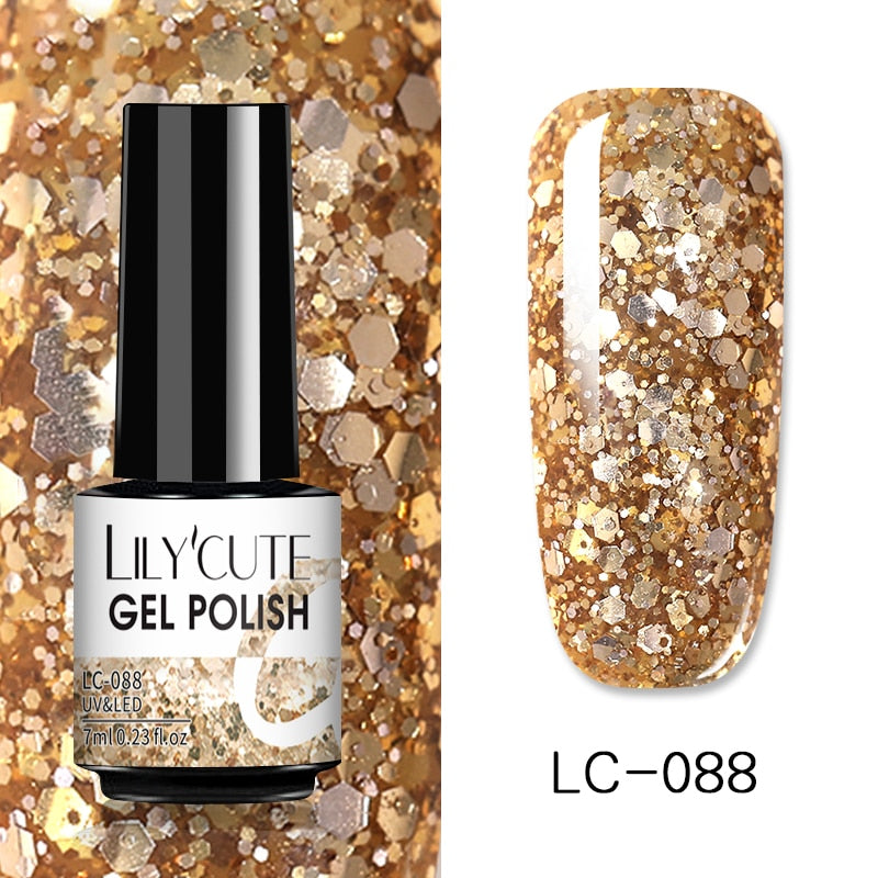 LILYCUTE 7ml Glitter Sequins Nail Gel Polish Gel Rose Gold Semi Permanent Hybrid Nail Art DIY Design Varnish