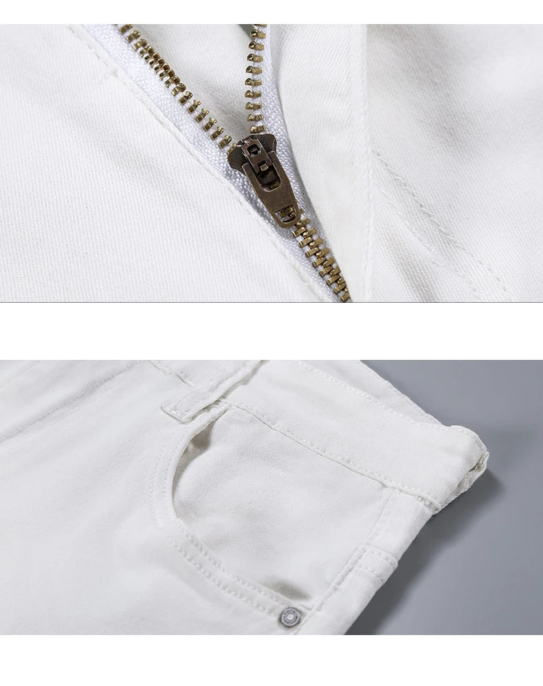 2025 New Spring Summer Jeans Men Fashion Casual Classic Style Business Straight Fit Soft Trousers Male Advanced White Pants 40
