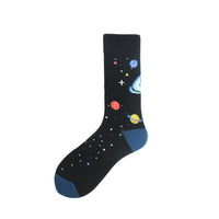 Happy Funny Unisex Painting UFO Astronaut Outer Space Rocket Star War Men Crew Socks Streetwear Cotton Male Skateboard Dress