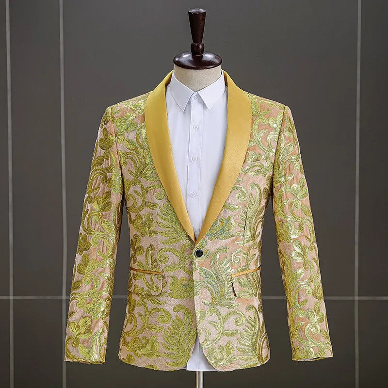 Men's Velvet Sequin Slim Suit Jacket Banquet Dress Wedding Performance Clothes 1 Piece Adults Knitted Mens Suits Plus Size Men's
