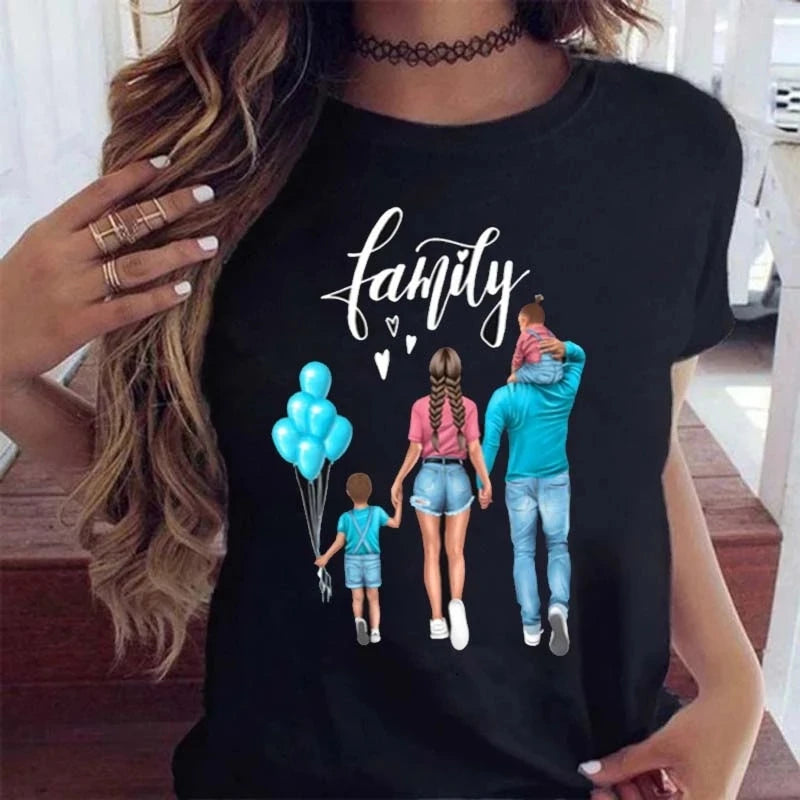 Maycaur Women Cartoon Mom Mother Boy Girl Print Mother Lady T-shirts Casual Top T Shirt Ladies Womens Graphic Female Tee T-Shirt