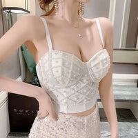 Full Beads Female Corset Top Women Camis Nightclub Pearls Short Chest Binder Sexy Camisole Mujer Lingerie Tube Bra Debardeur
