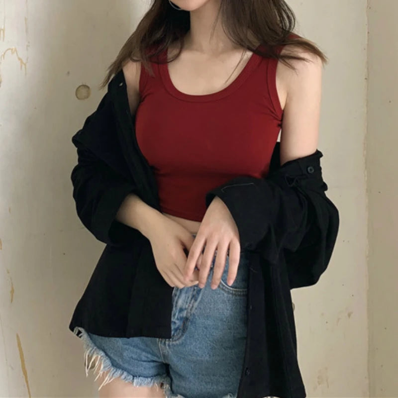 Tanks Women Top O-neck Strappy Cropped Tops Female Camisole Daily Sexy Streetwear Popular Slim Soft Summer Clothes for Womens