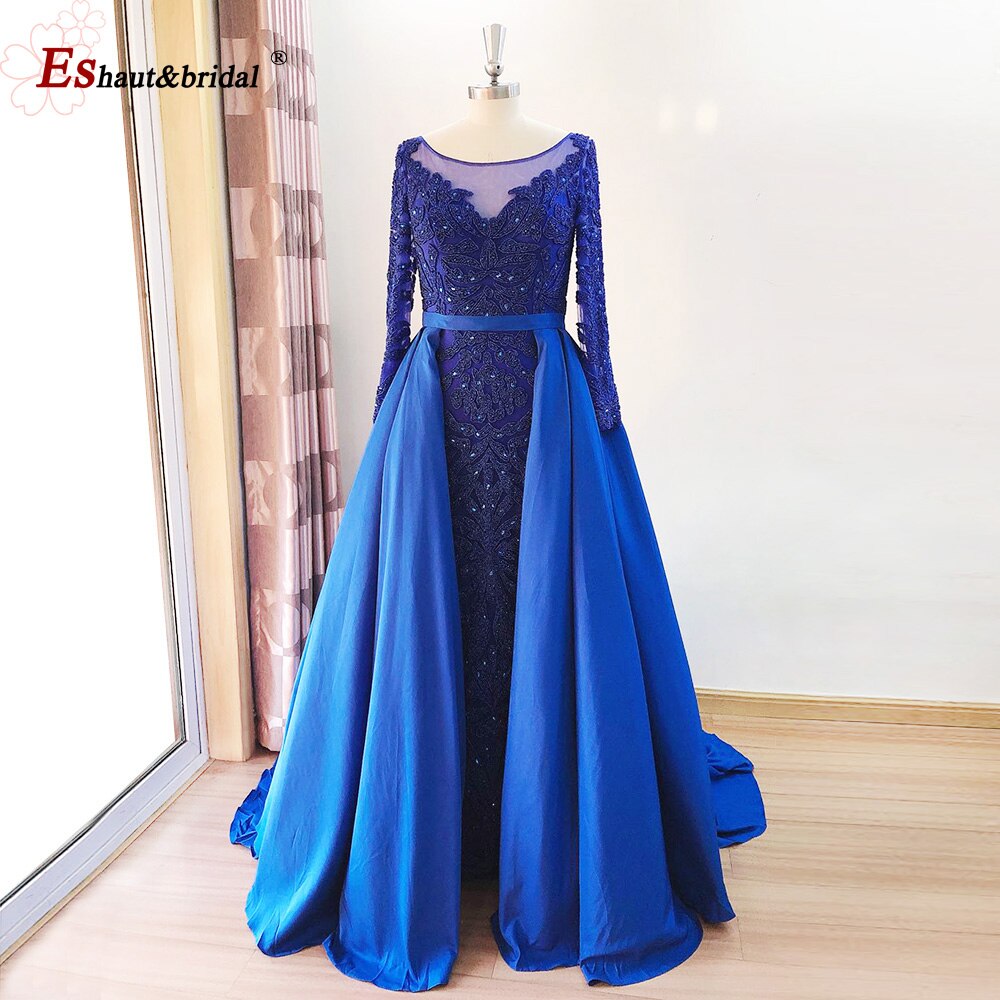 Elegant Mermaid Evening Night Dress for Women 2023 Muslim O Neck Long Sleeves Beads Sequin Formal Prom Wedding Party Gowns