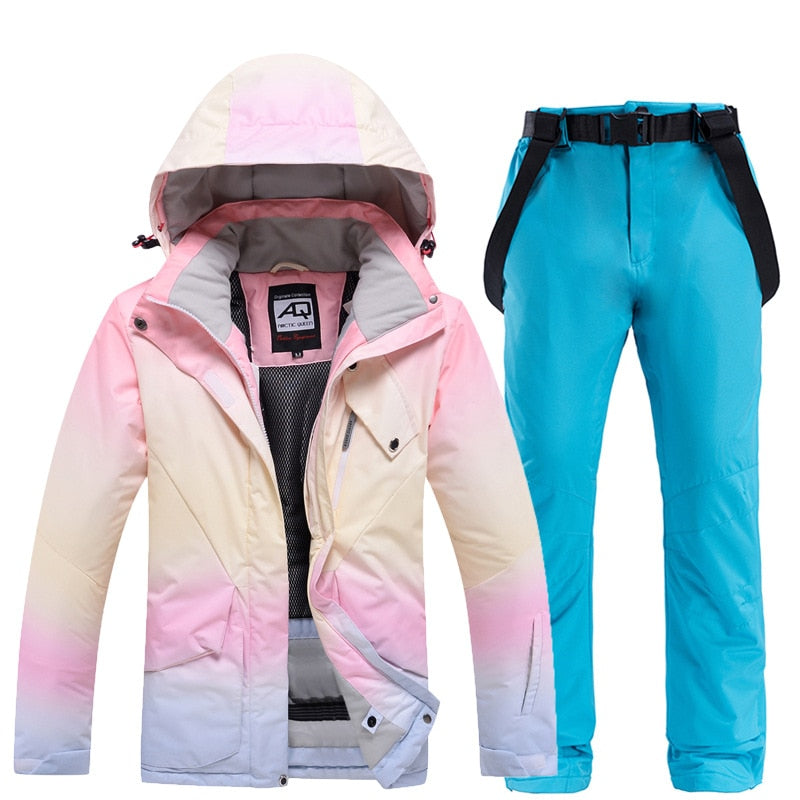 2022 New Fashion Color Matching Ski Suit Women Windproof Waterproof Jacket and Pants Suit