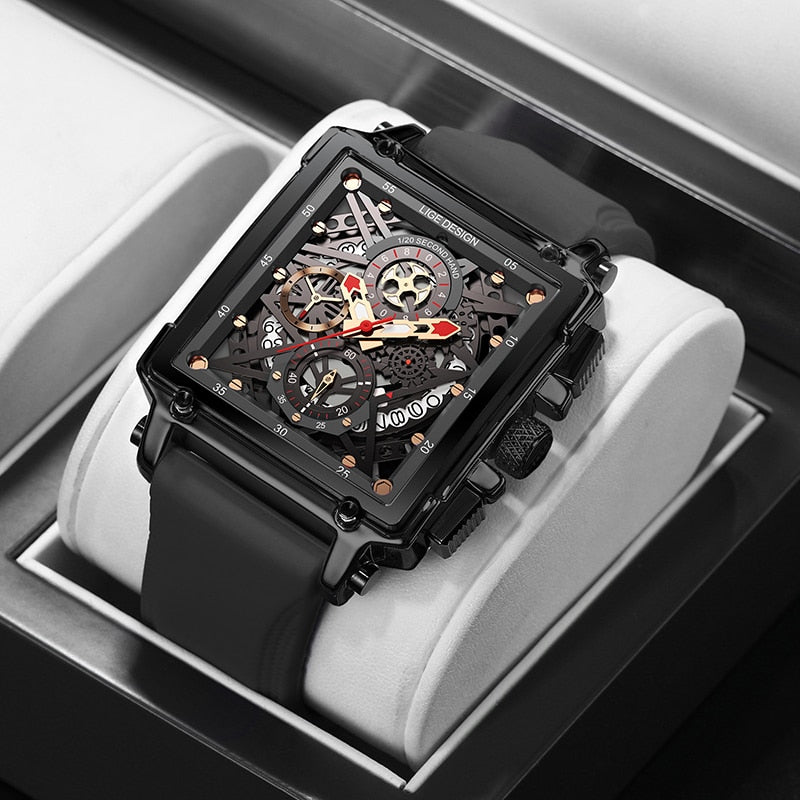 2022 New LIGE Men Watches Top Brand Luxury Hollow Square Sport Watch For Men