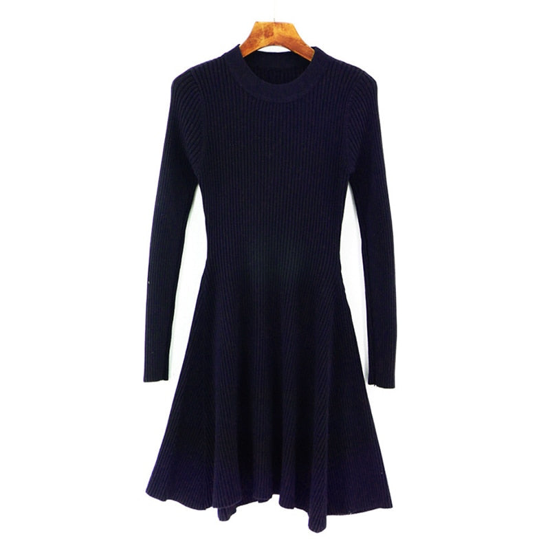 Women Long Sleeve Sweater Dress Women&#39;s Irregular Hem Casual Autumn Winter Dress Women O-neck A Line Short Mini Knitted Dresses