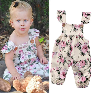 Baby Girls Flower Strap Ruffles Romper Toddler Jumpsuit Newborn Playsuit Children Outfit Clothes