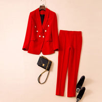 Pink Black Pant Suits Two Pcs Sets Women&#39;s Pantsuit Apricot Business Double-breasted Buttons Nine Blazer Pants Formal Suits 2021