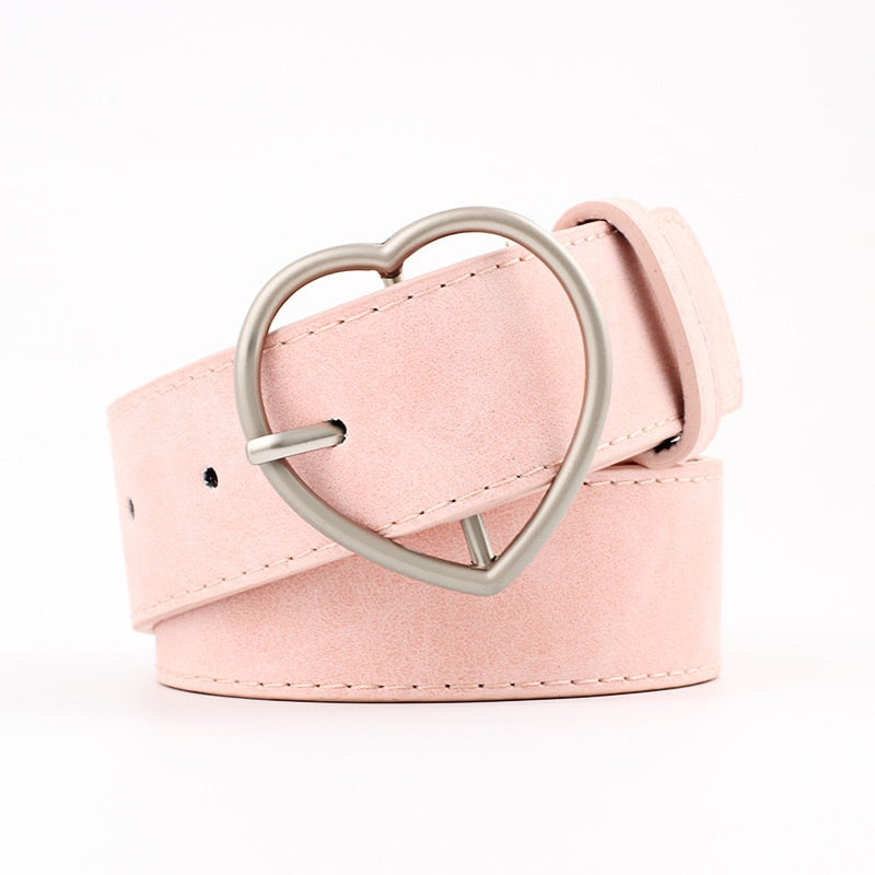 Double Ring Women Belt Fashion Waist Belt PU Leather Metal Buckle Heart Pin Belts For Ladies Leisure Dress Jeans Wild Waistband