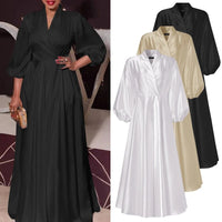 Plus Size Satin Slik Dress 2023 VONDA Sexy V Neck Long Sleeve Solid Dresses Bohemian Vestidos Loose Beach Sundress 5XL Oversize