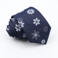 New Cotton Denim Ties For Men 7CM Floral Feather Dot Blue Neck Tie For Wedding Party Casual Print Slim Neckties Daily Wear Gift