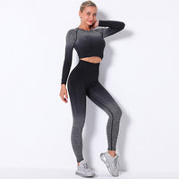 Sexy Women's Tracksuit Seamless Sports Fitness Suit Long Sleeve Crop Top High Waist Leggings Set Hang Dye Winter Clothes Women