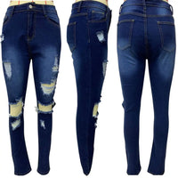 Echoine Vintage High Waist Ripped Jeans Pant for Women Tassel Hole Pencil Pants Blue Streetwear Ladies Jeans