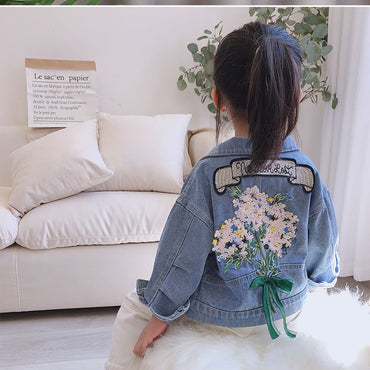 Kids Denim Jackets for Girls Baby Flower Embroidery Coats Spring Autumn Fashion Child Kids Outwear Ripped Jeans Jackets Jean