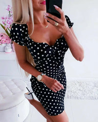 Local stock Women Boho Polka Dot Sexy Bodycon Short Sleeve O Neck Dot Dress Ladies Summer Holiday Mini Sundress Beachwear hot