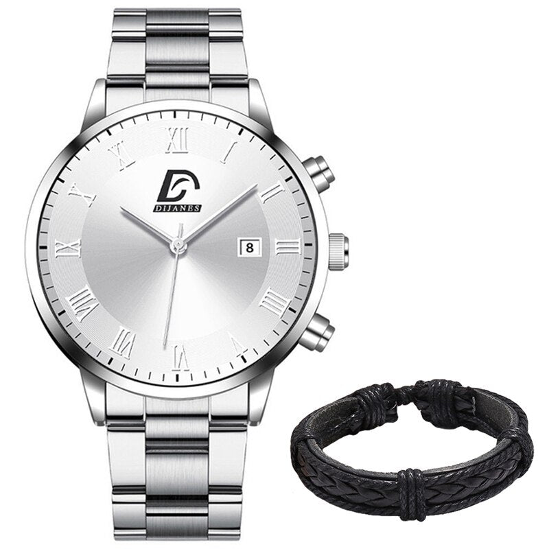 Fashion Men's Watch Luxury Stainless Steel Calendar Quartz Wrist Watch Men Business Bracelet Brand Clock relogio masculino