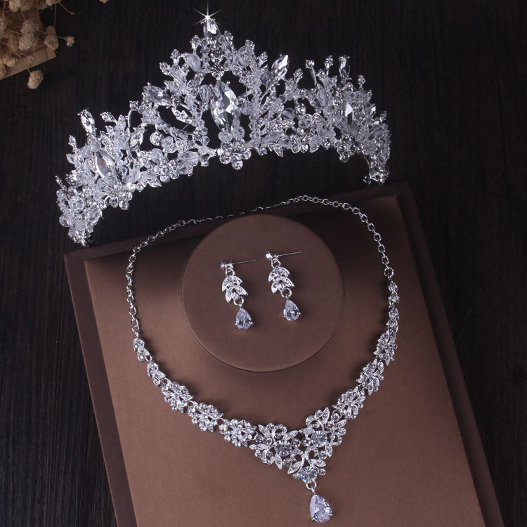 Gorgeous Silver Color Crystal Bridal Jewelry Sets Fashion Tiaras Crown Earrings Choker Necklace Women Wedding Dress Jewelry Set