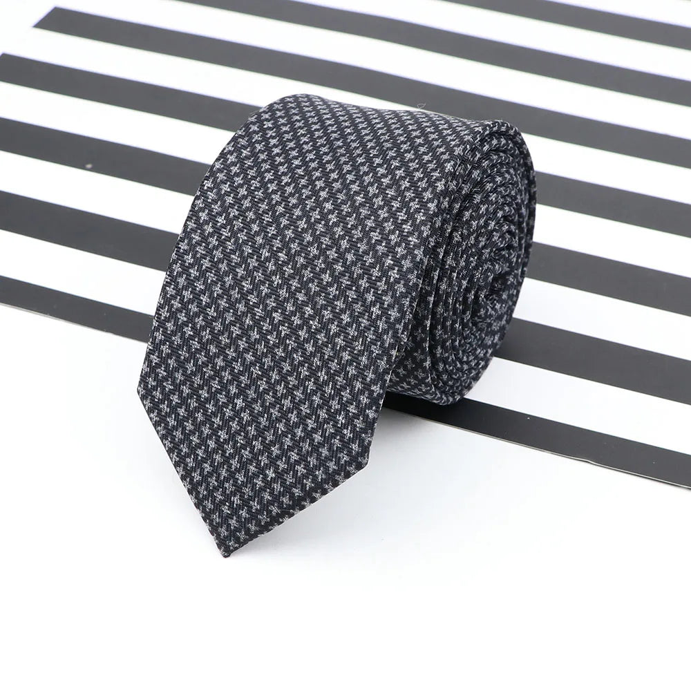 Men's  Business Diamond Check Tie Artificial Wool Cotton Dark Color Tie Striped Black Grey Necktie For Daily Accessory Paty Gift