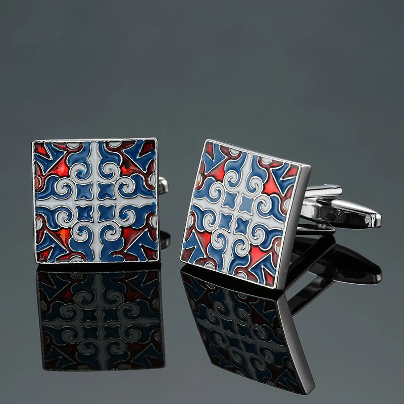 Classic French shirt Cufflinks High quality hand painted red blue black enamel button metal men's clothing accessories jewelry