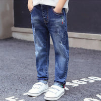 IENENS Fashion Jeans For Kids Boys Denim Long Pants Spring Autumn Slim Jeans Young Boy Cowboy Trousers Elastic Waist Pants