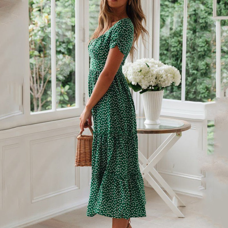 Vestidos Vintage Vintage Print Puff Sleeve summer Beach sweet dresses Casual Square collar floral maxi long dress 2023 festa