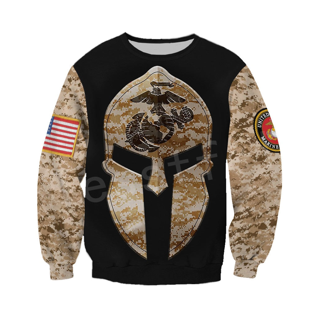 Tessffel America Marine Camo Skull Pullover Soldier Army NewFashion Harajuku 3DPrint Zip/Hoodie/Sweatshirt/Jacket/Men/Women B-8