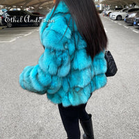 ETHEL ANDERSON 100% Genuine Real Fox Fur Jackets & Coats With Fox Fur Collar For Luxury Vintage Ladies Short Fox Fur Outerwear