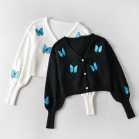 Sexy Butterfly Cardigan Korea style Long sleeve Sweater Slash Collar hips Dress 1 Set