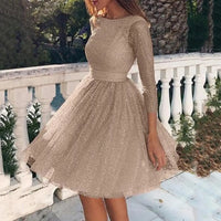 50% Hot Sales Evening Party Sexy Women See-through Sequins 3/4 Sleeve Backless Dress Gown