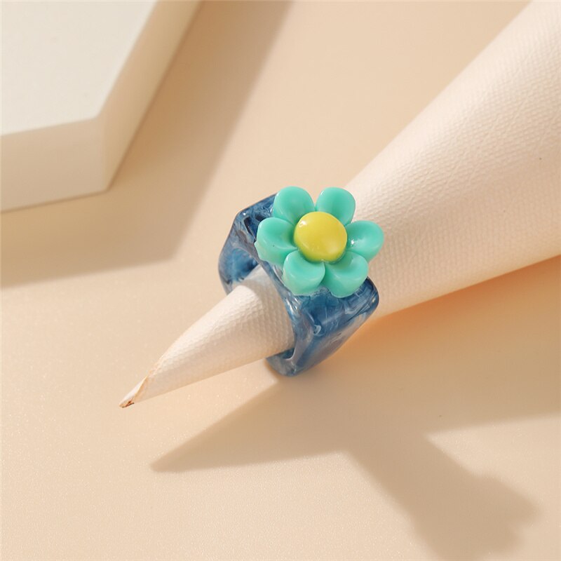Flower Resin Rings for Women Color Butterfly Personality Contrast Opening Adjustable Finger Jewelry Gift Acrylic 2021 New Trendy
