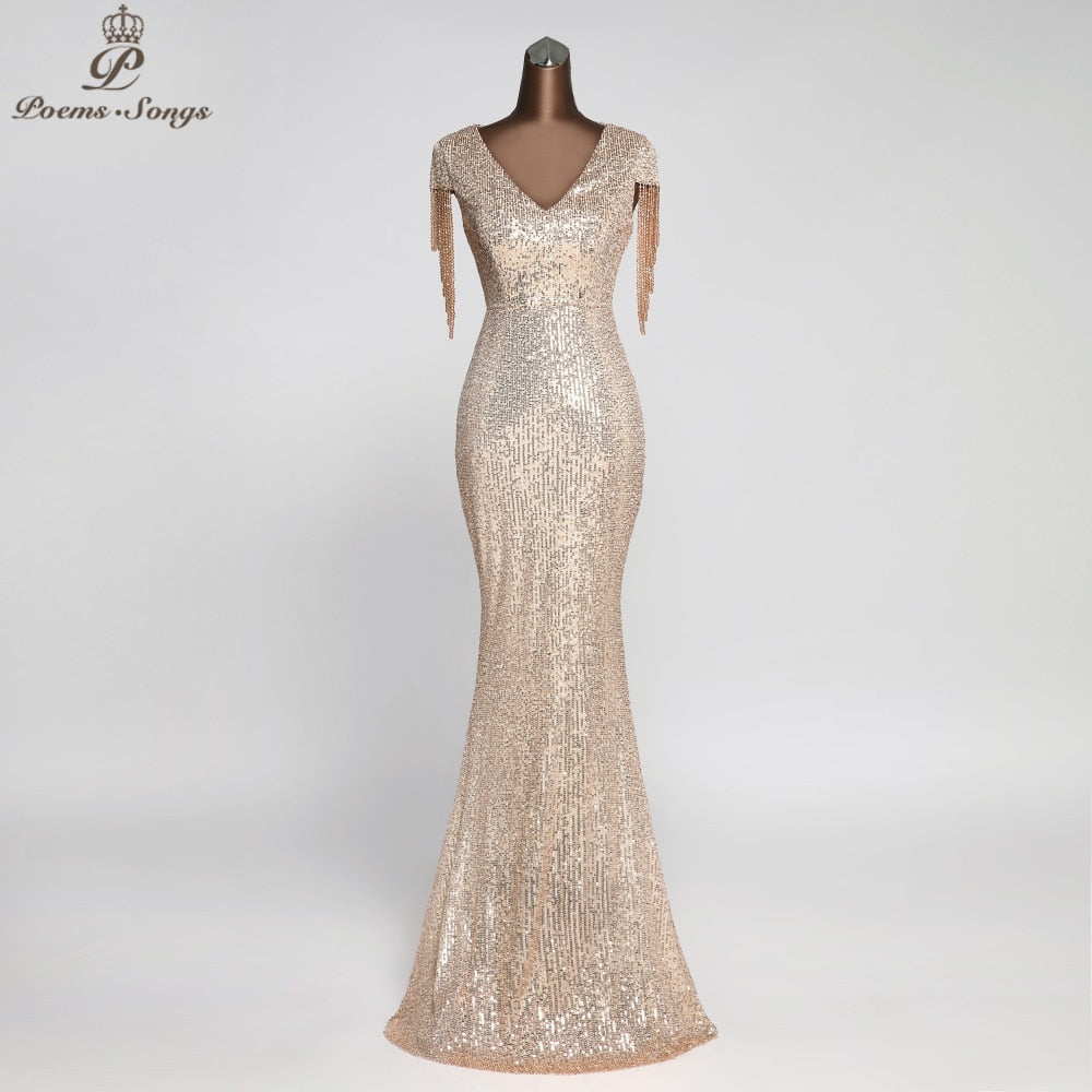 Elegant Sequin Evening dresses party dresses robe de soiree vestidos evening gowns vestido longo festa vintage dress