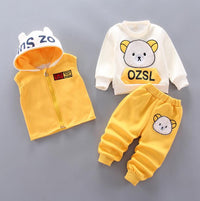 Baby Boys And Girls Clothing Set Tricken Fleece Children Hooded Outerwear Tops Pants 3PCS Outfits