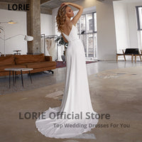 LORIE White Mermaid Wedding Dresses Soft Satin Beach Bridal Gowns V-Neck Spaghetti Straps Luxury Beading Princess Party Gowns