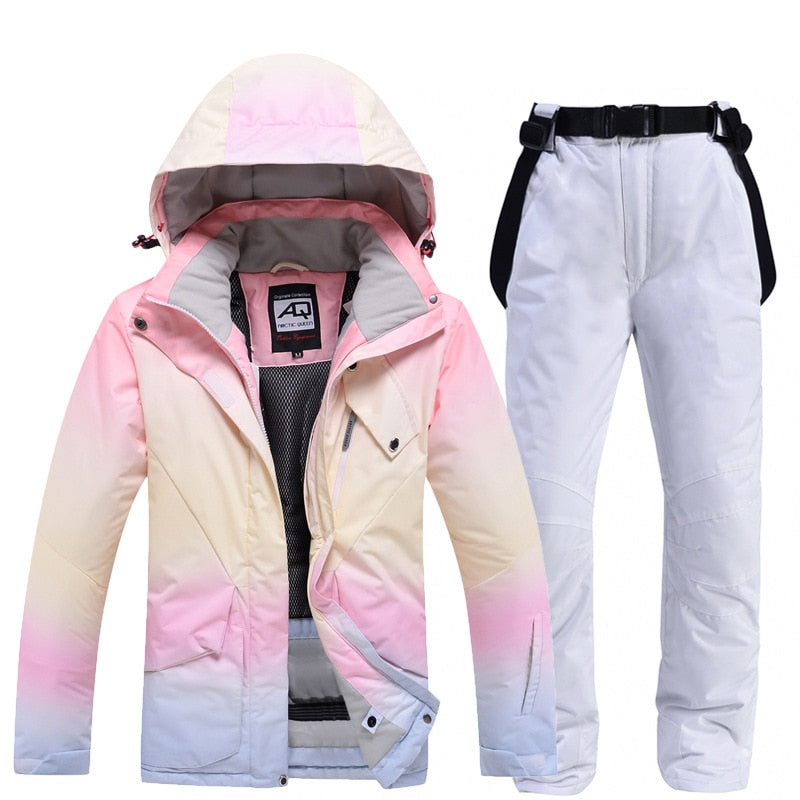 2022 New Fashion Color Matching Ski Suit Women Windproof Waterproof Jacket and Pants Suit